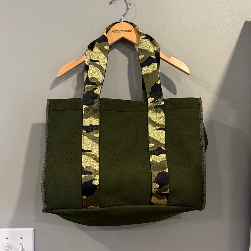 Olive Tote Bag with Camouflage Straps